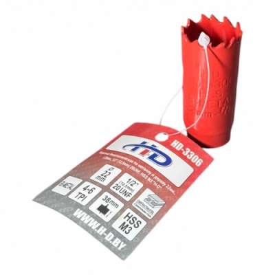 Коронка биметаллическая по металлу и дереву 22мм., L38мм., 1/2"-20UNF, HSS M3 "H-D" наличный и безналичный расчет