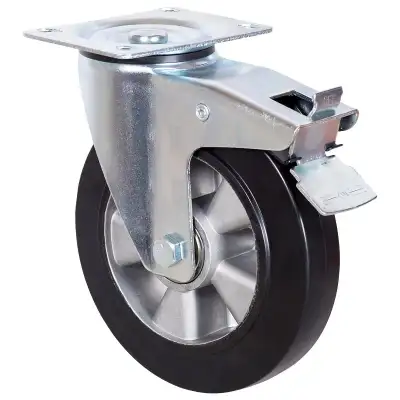 Колесо большегрузное c черной резиной, с площ, поворотн, торм, алюмин.обод, ш/подш. 200мм (SCDLB 80) наличный и безналичный расчет