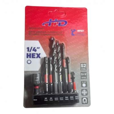 Биты ударные и сверла 1/4", S2, набор 8 предметов "H-D" наличный и безналичный расчет