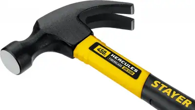 STAYER Hercules, 450 г, молоток-гвоздодёр столярный с фиберглассовой рукояткой, Professional (2026-450) наличный и безналичный расчет
