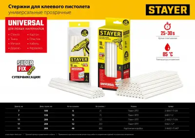 STAYER Universal, 7 х 150 мм, 12 шт, прозрачные, универсальные клеевые стержни Professional (06817-12) наличный и безналичный расчет