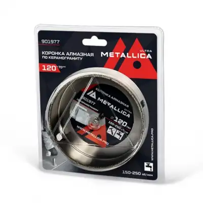 Коронка алмазная METALLICA Ultra 120х70 мм, #46, с сверлом, по керамограниту, плитке, в блистере. наличный и безналичный расчет