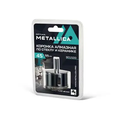 Коронка алмазная METALLICA Optima 55x55 мм, #80, по стеклу, плитке, 1 шт, в блистере. наличный и безналичный расчет