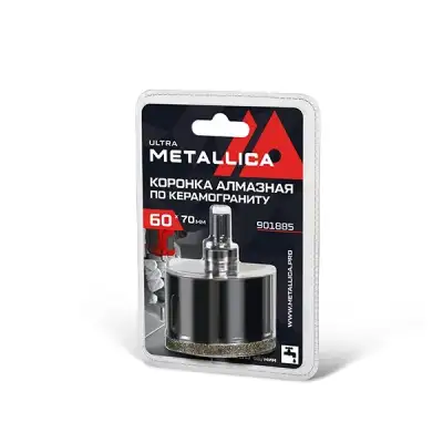 Коронка алмазная METALLICA Ultra 60х70 мм, #46, с сверлом, по керамограниту, плитке, в блистере. наличный и безналичный расчет