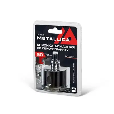 Коронка алмазная METALLICA Ultra 50х70 мм, #46, с сверлом, по керамограниту, плитке, в блистере. наличный и безналичный расчет