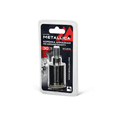 Коронка алмазная METALLICA Ultra 30х70 мм, #46, с сверлом, по керамограниту, плитке, в блистере. наличный и безналичный расчет