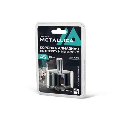 Коронка алмазная METALLICA Optima 45x55 мм, #80, по стеклу, плитке, 1 шт, в блистере. наличный и безналичный расчет