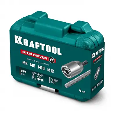 KRAFTOOL STUD DRIVER, 4 шт, М6, М8, М10, М12, набор ударных шпильковертов (26199) наличный и безналичный расчет