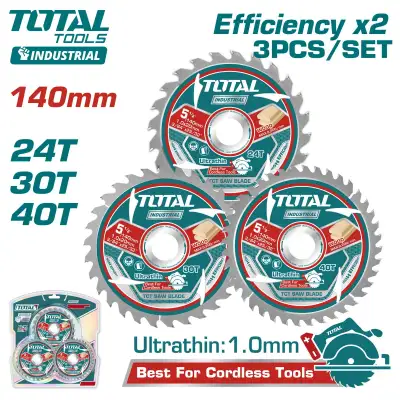 Диски пильные по дереву D 140х20 24T/30T/40T TOTAL TAC236140 (3шт) наличный и безналичный расчет