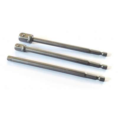 Переходник для шуруповерта с 1/4" HEX на квадрат 1/4", 3/8", 1/2", длина 150 мм, набор 3 предмета наличный и безналичный расчет